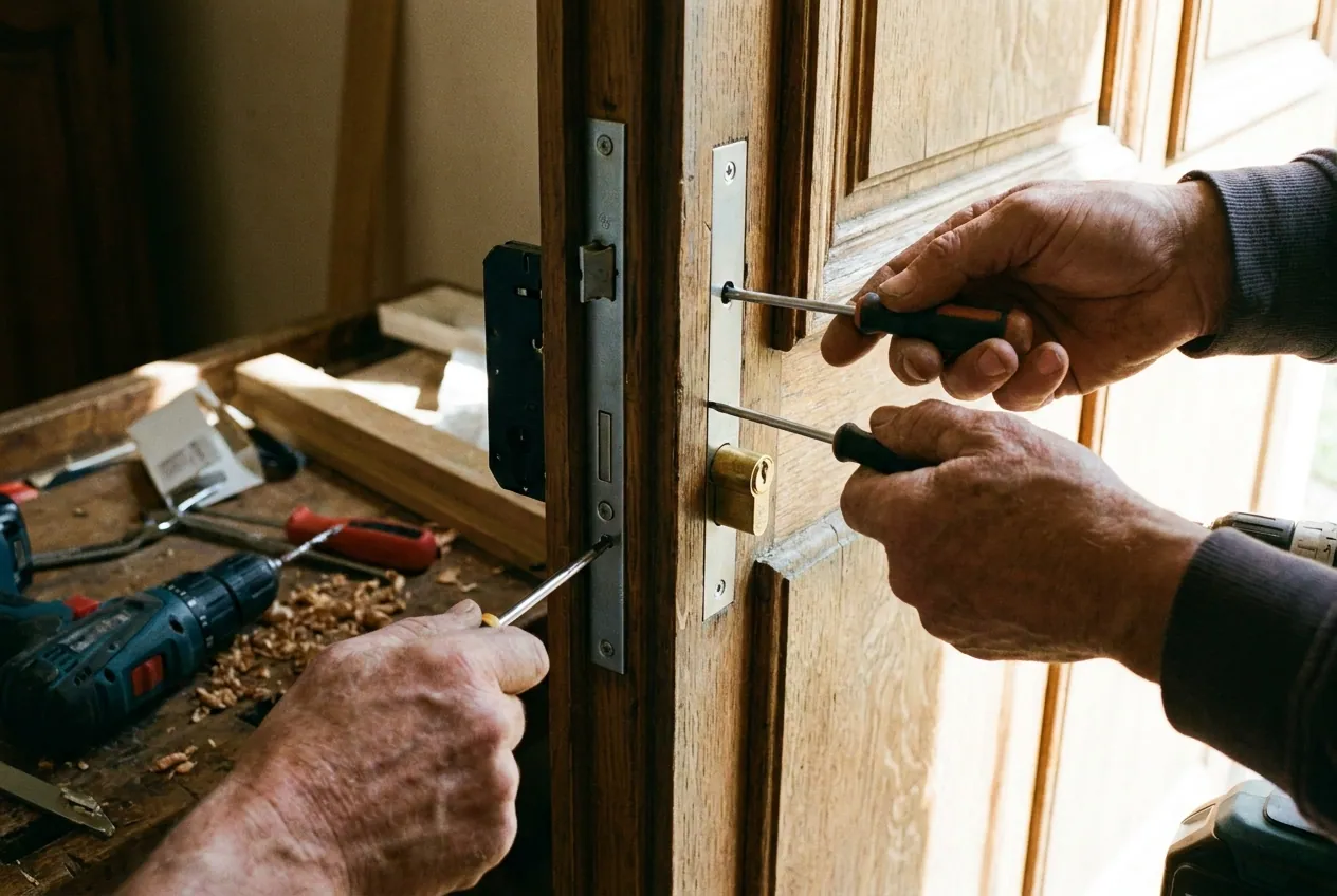 Serrure multipoints certifiée A2P posée sur une porte d'entrée à Saint-Pierre-du-Perray